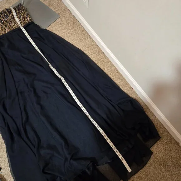 Sz 18 Alyce Paris 6573 Navy Chiffon Strapless Sweetheart Gown Gold Citrine Stone - Picture 11 of 12